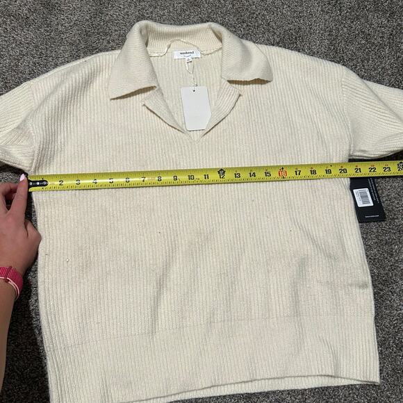 WEEKEND LOS ANGELES Women's Notched Collar Sweater Size S In Cream - Picture 9 of 12